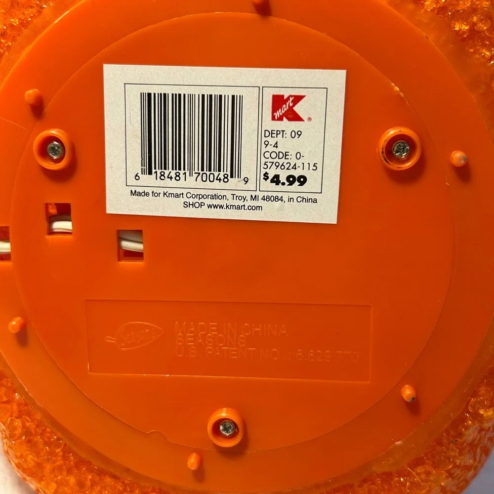 Vintage Kmart Seasons Popcorn Plastic Pumpkin Halloween Light Up Jack O Lantern